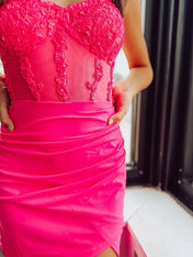 Corset Satin Asymmetrical Tight Short Homecoming Dress with Sequins