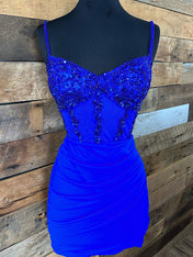 Corset Satin Asymmetrical Tight Short Homecoming Dress with Sequins