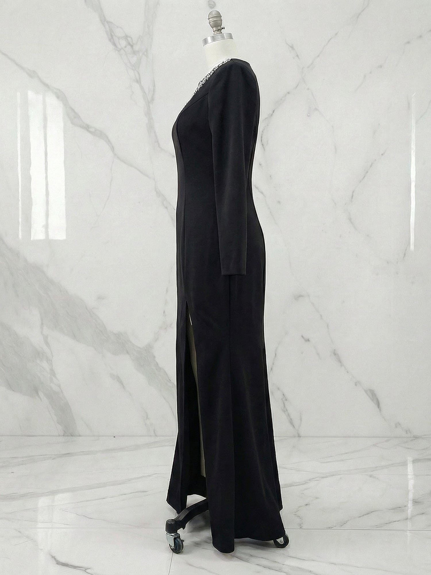 Crystal-Embellished Deep V Slit Evening Gown Formal Dresses