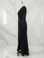 Crystal-Embellished Deep V Slit Evening Gown Formal Dresses