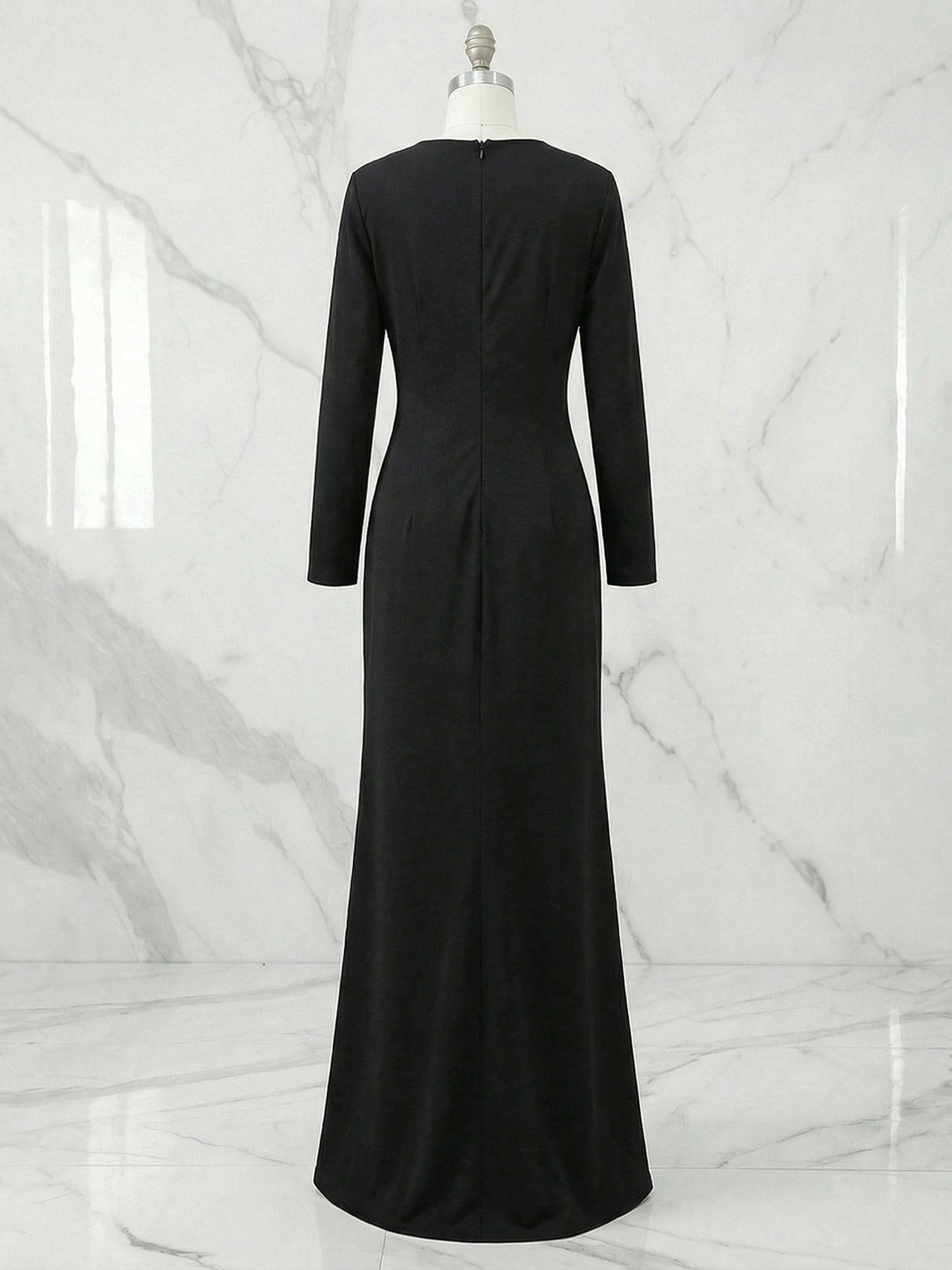 Crystal-Embellished Deep V Slit Evening Gown Formal Dresses