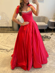 Crystal Beaded Bodice Prom Dress with Bow Shoulders