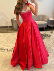Crystal Beaded Bodice Prom Dress with Bow Shoulders