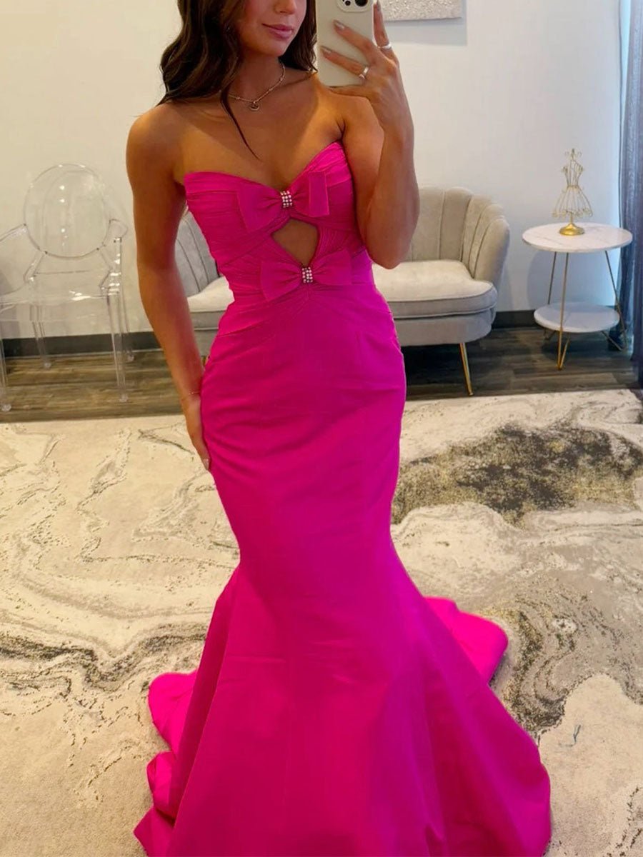 Strapless Bow-Bodice Mermaid Prom Dress with Cutout