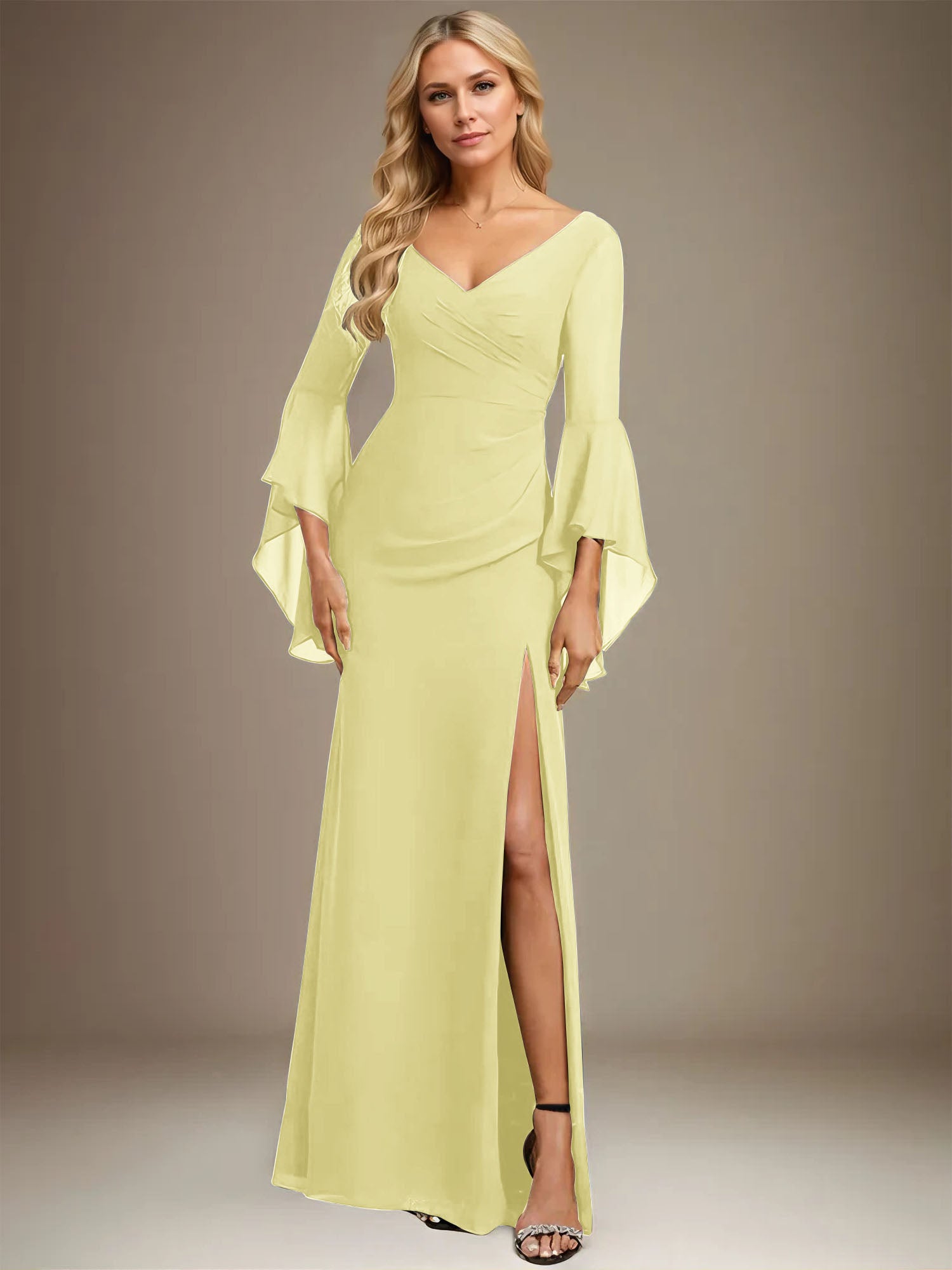 Sheath/Column V-Neck Floor-Length Chiffon Dress With Pleated