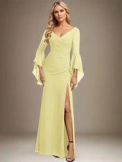 Sheath/Column V-Neck Floor-Length Chiffon Dress With Pleated