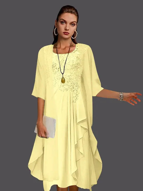 Two Piece A-Line Chiffon Lace Sleeveless Jacket Dresses with Pleats Appliques