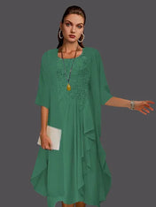 Two Piece A-Line Chiffon Lace Sleeveless Jacket Dresses with Pleats Appliques