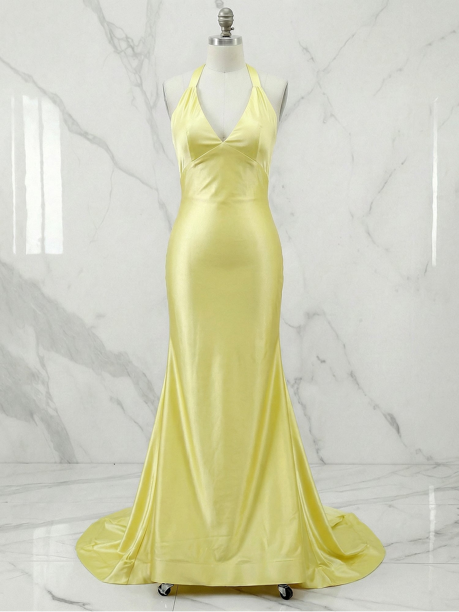 Yellow Mermaid Unique Open Back Long Prom Dress