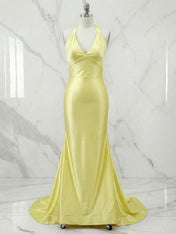 Yellow Mermaid Unique Open Back Long Prom Dress