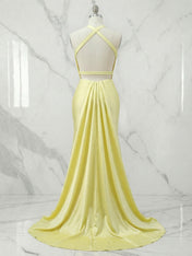 Yellow Mermaid Unique Open Back Long Prom Dress