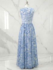 Light Blue Chiffon V Neck Sleeveless A-Line Maxi Dress