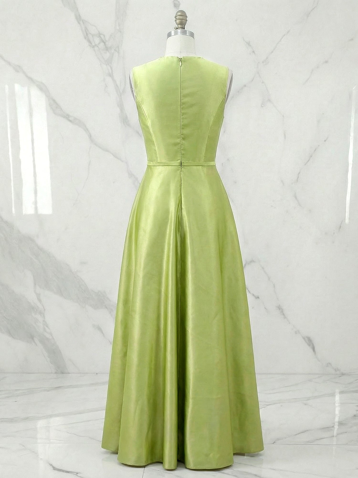 Green Embroidery Slit Classic Crew Neck Sleeveless A-Line Maxi Dress