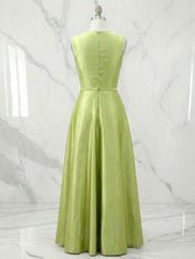 Green Embroidery Slit Classic Crew Neck Sleeveless A-Line Maxi Dress