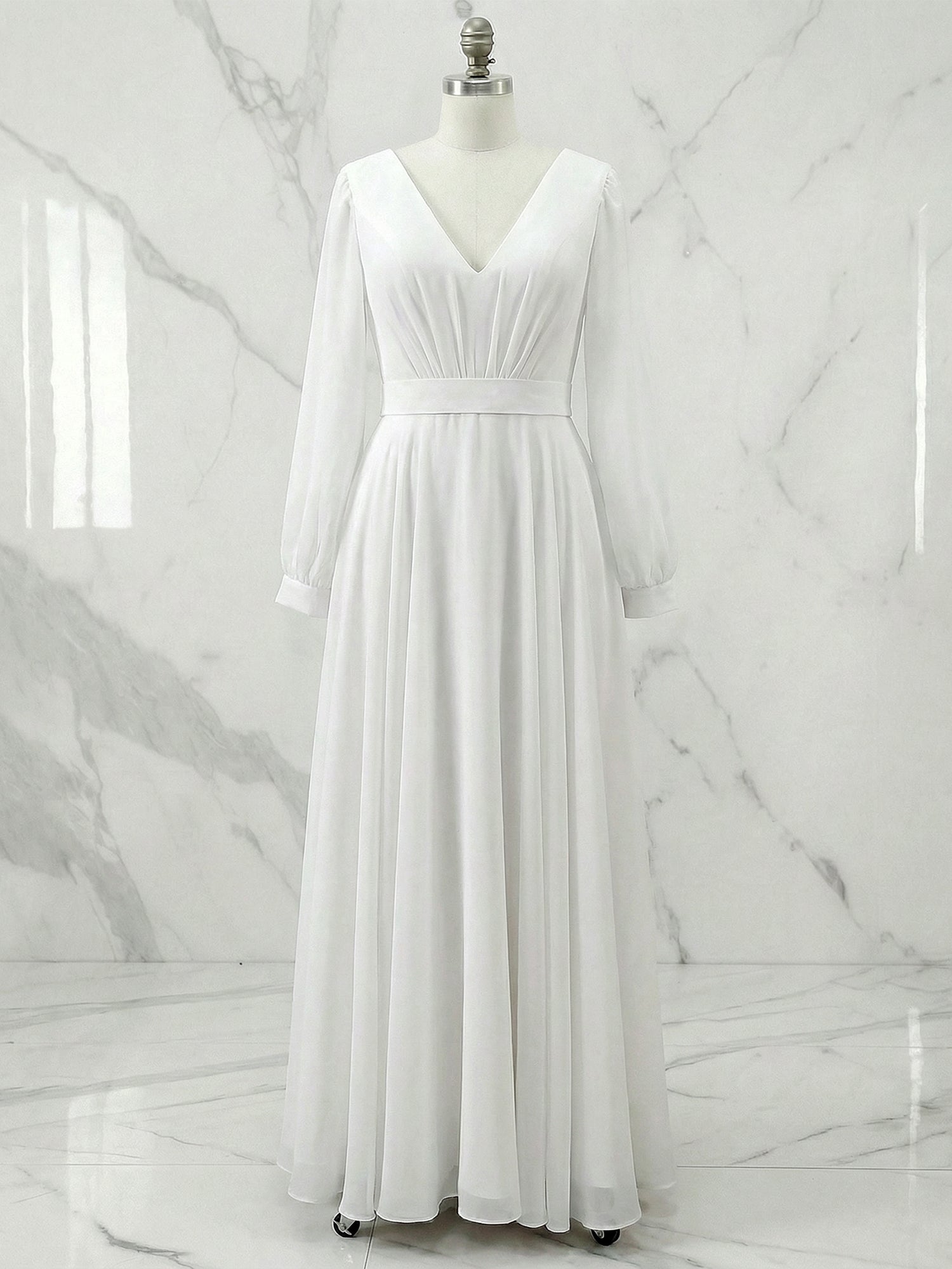 Formal Swing Evening Gown White V Neck Maxi Dress
