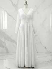 Formal Swing Evening Gown White V Neck Maxi Dress