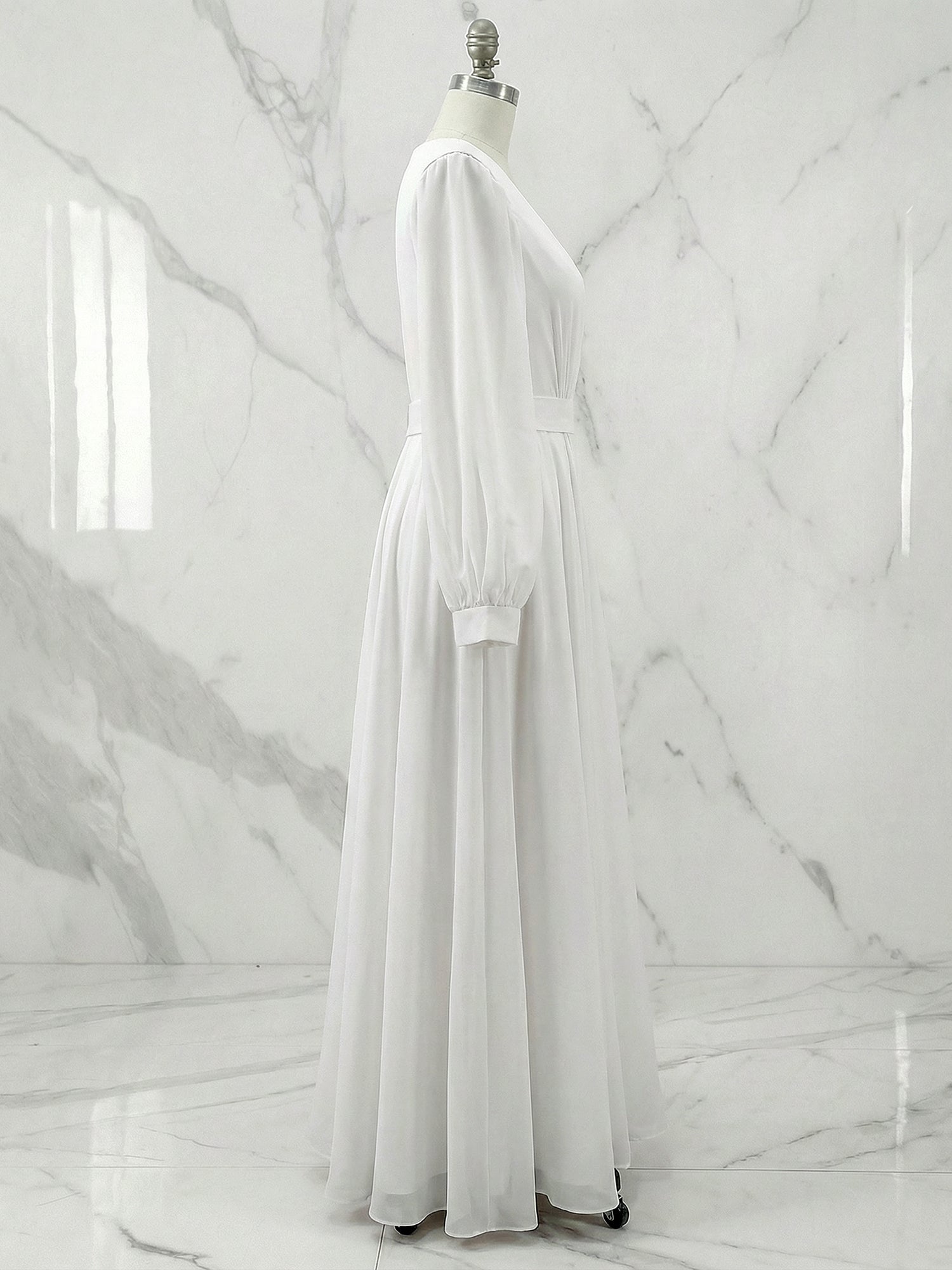 Formal Swing Evening Gown White V Neck Maxi Dress