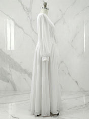 Formal Swing Evening Gown White V Neck Maxi Dress