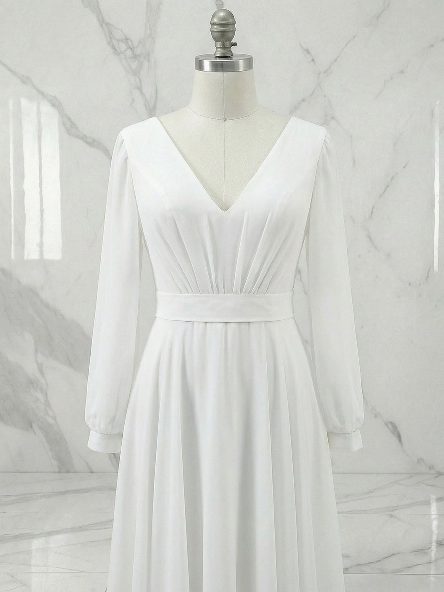 Formal Swing Evening Gown White V Neck Maxi Dress