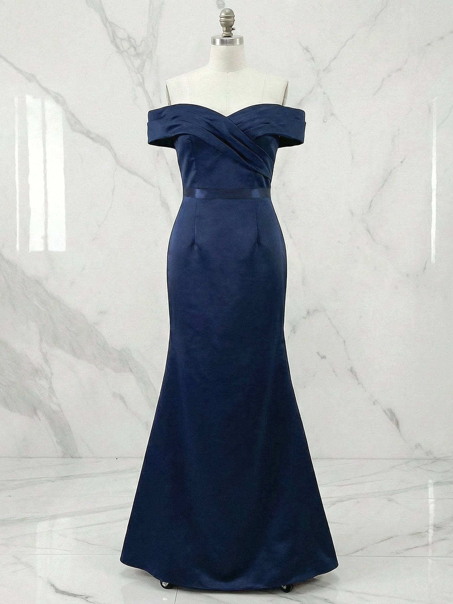 Formal Evening Dress Navy Off Shoulder Mermaid Maxi Gown