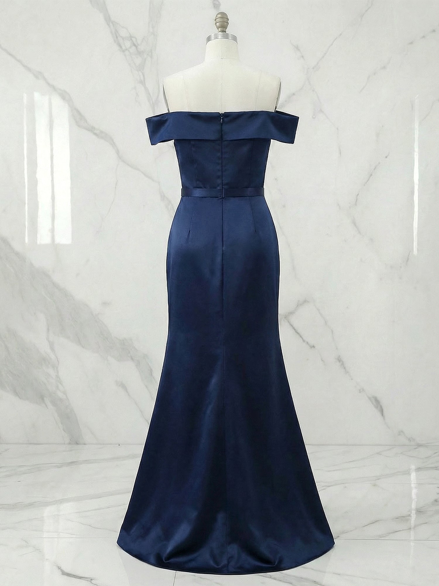 Formal Evening Dress Navy Off Shoulder Mermaid Maxi Gown