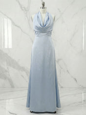 Party Dress Sky Blue Halter Neck Off Shoulder Maxi Dress