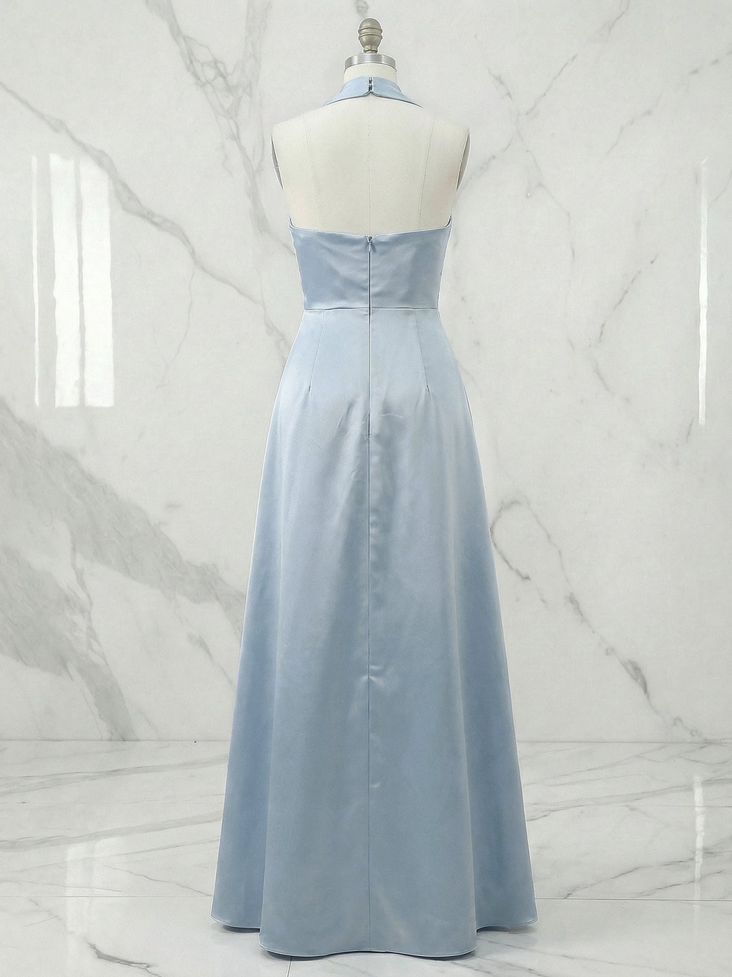 Party Dress Sky Blue Halter Neck Off Shoulder Maxi Dress