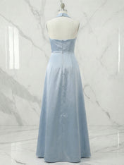 Party Dress Sky Blue Halter Neck Off Shoulder Maxi Dress