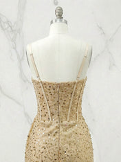 Glitter Bodycon Spaghetti Straps Sweetheart Short Homecoming Dress with Slit