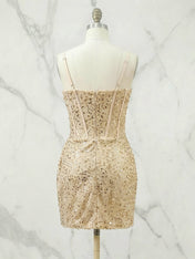 Glitter Bodycon Spaghetti Straps Sweetheart Short Homecoming Dress with Slit