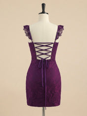 Plum Lace Bodycon Homecoming Dress with Side Slit
