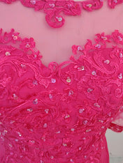 A-line Scoop Illusion Tea-Length Chiffon Lace Mother of the Bride Dress With Beading Sequins
