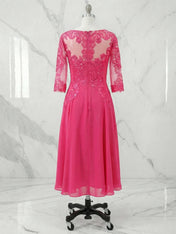 A-line Scoop Illusion Tea-Length Chiffon Lace Mother of the Bride Dress With Beading Sequins