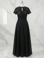 Dark Navy A-Line Boatneck Sequins Chiffon Dress