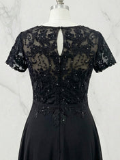 Dark Navy A-Line Boatneck Sequins Chiffon Dress