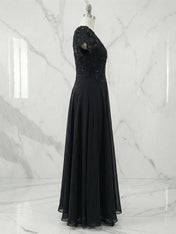 Dark Navy A-Line Boatneck Sequins Chiffon Dress