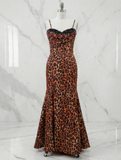 Leopard Print Beaded Sweetheart Mermaid Corset Bodice Prom Dress
