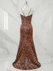 Leopard Print Beaded Sweetheart Mermaid Corset Bodice Prom Dress