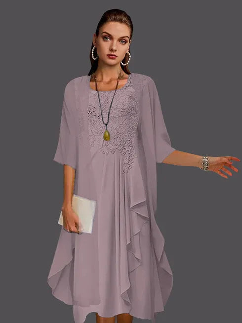 Two Piece A-Line Chiffon Lace Sleeveless Jacket Dresses with Pleats Appliques