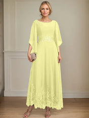 A-line Scoop Illusion Ankle-Length Lace Chiffon Mother of the Bride Dress With Sequins