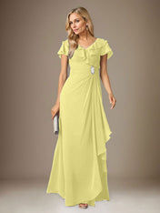 Stormy A-Line V-Neck Ruched Chiffon Dress