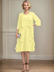 A-line Scoop Knee-Length Chiffon Mother of the Bride Dress With Beading