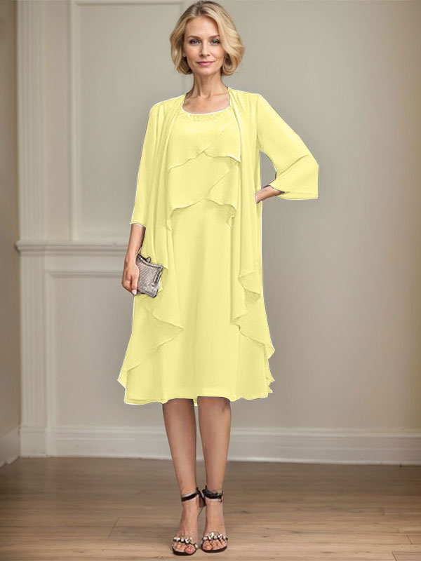 A-line Scoop Knee-Length Chiffon Mother of the Bride Dress With Beading