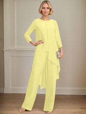 Separates Jumpsuit/Pantsuit Scoop Floor-Length Chiffon Mother of the Bride Dress With Sequins Beading