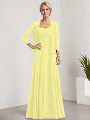 A-line Square Floor-Length Lace Chiffon Mother of the Bride Dress With Sequins