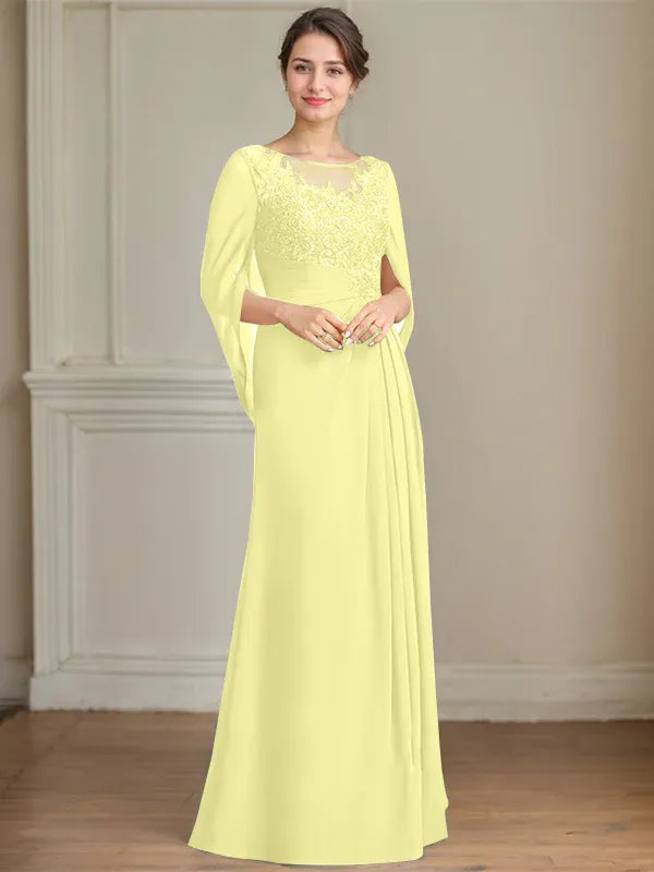 Princess Scoop Floor-Length Mother of the Bride Dresses with Pleated & Sequins