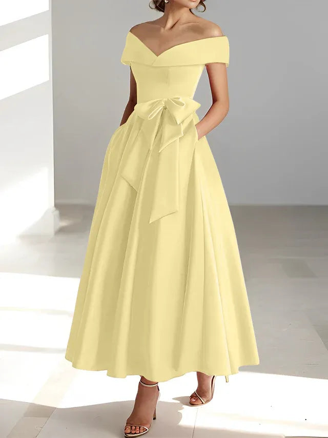 Princess Off-the-Shoulder Sleeveless Ankle-Length Mother of the Bride Dresses with Pockets