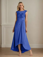 Champagne A-Line Scoop Lace Chiffon Dress