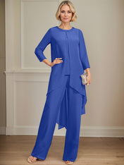 Separates Jumpsuit/Pantsuit Scoop Floor-Length Chiffon Mother of the Bride Dress With Sequins Beading