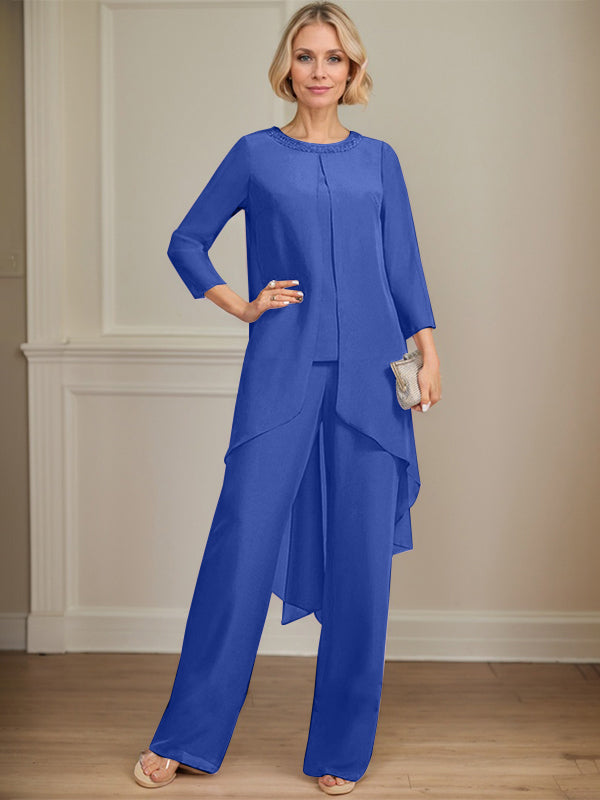 Pantsuit Scoop Floor-Length Chiffon Mother of the Bride Dress With Sequins Beading